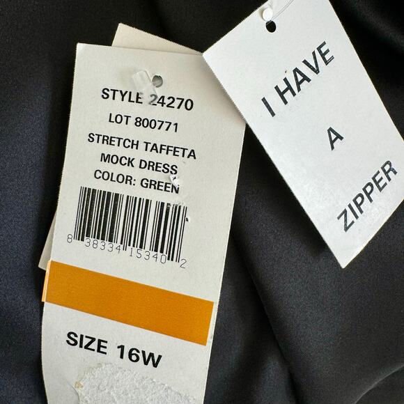 J R Nites Green Taffeta Black Satin Evening Dress 16W Mother of the Bride - Picture 10 of 15